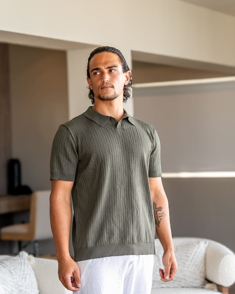 VILLASIMIUS RIB OPEN-COLLAR POLO