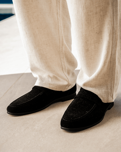 HAVNDAL HANDGENÄHTE KALBS-WILDLEDER-SLIPPER