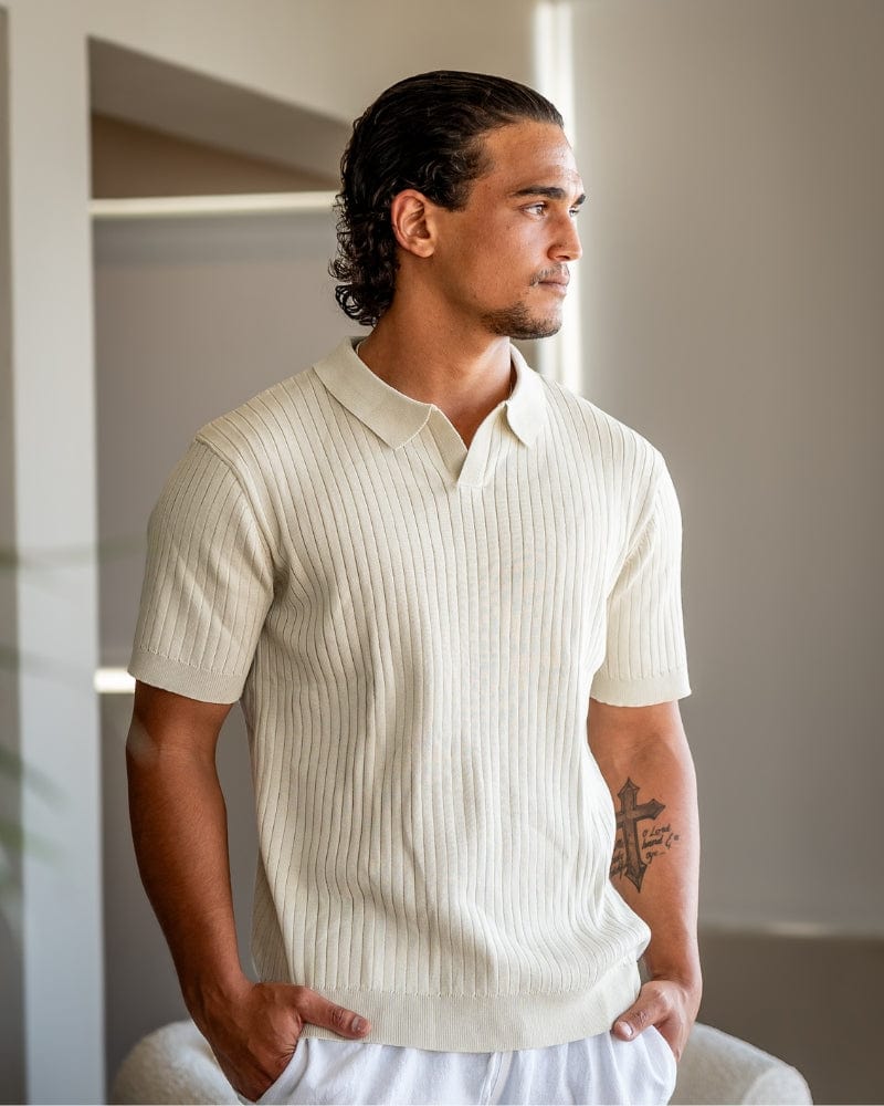 VILLASIMIUS RIB OPEN-COLLAR POLO